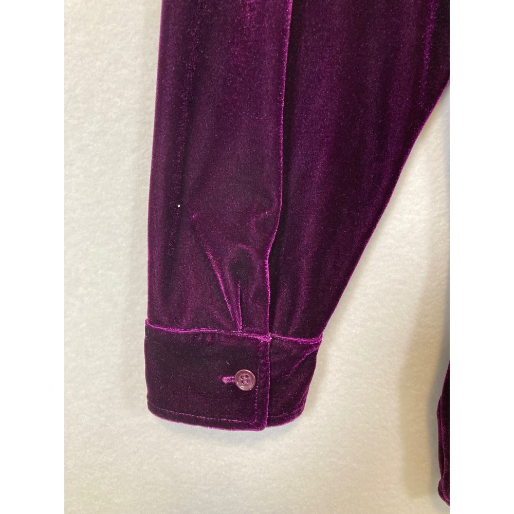 Soft Surroundings Velvet Button Down Shirt Womens L Purple Long Sleeve 29695 - Picture 8 of 9